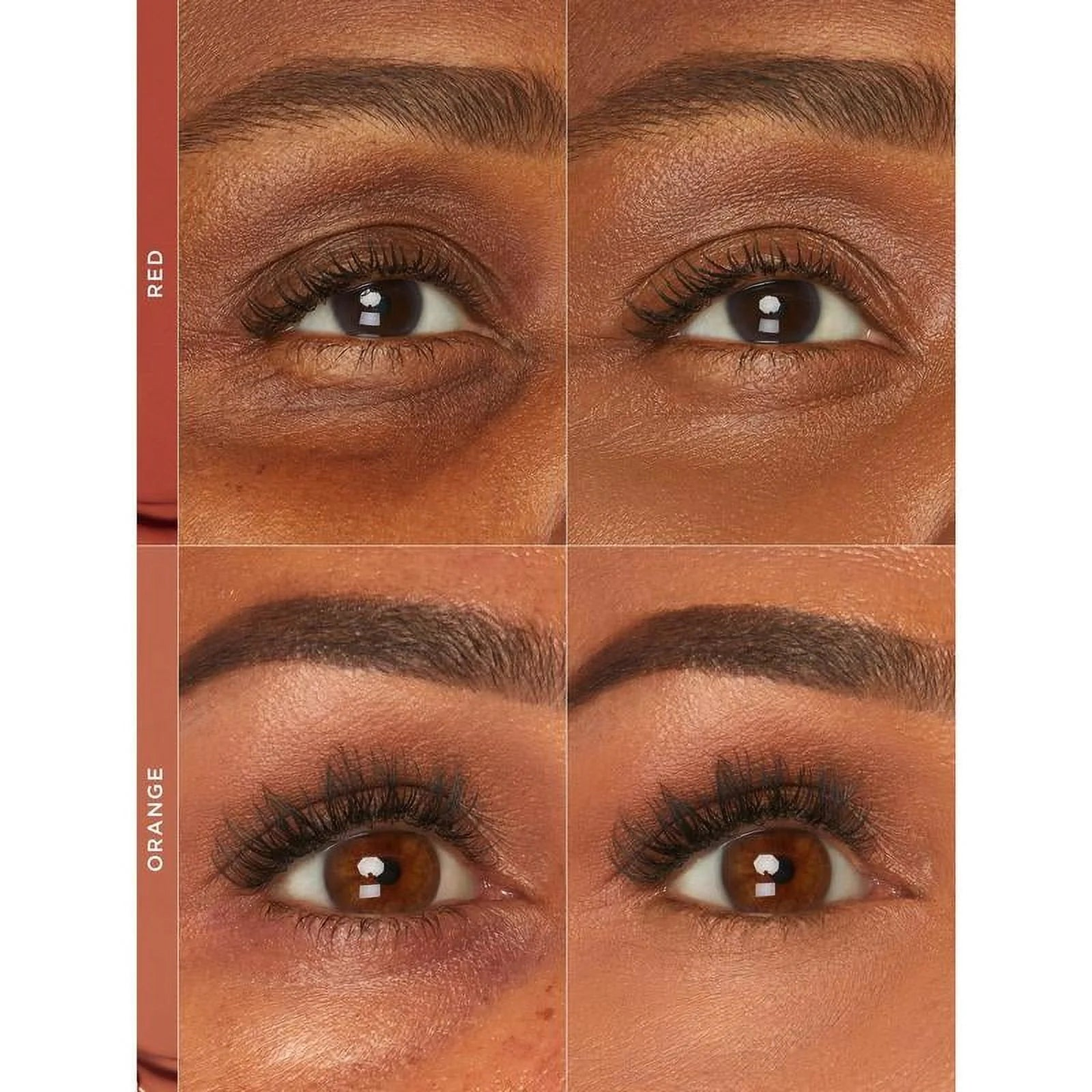 Before and after results using K-Beauty Colored Clay Undereye Corrector for dark circle coverage on deep skin tones.