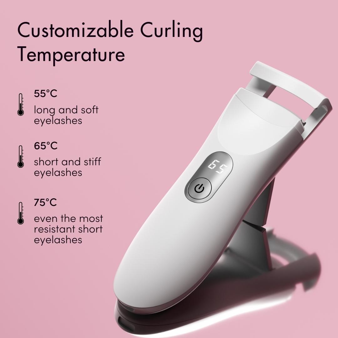 Tasha Heated Eyelash Curler with digital temperature display and three heat settings for custom lash lifting.